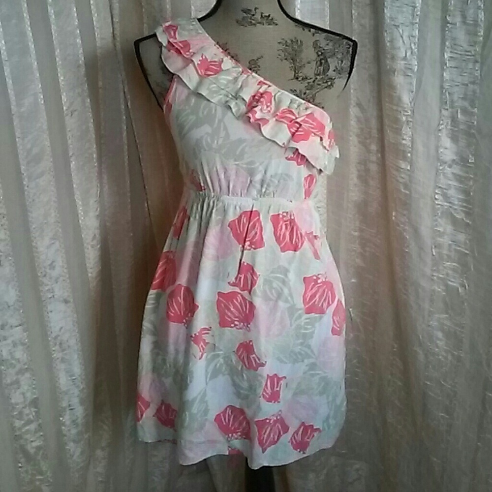 ROXY One Shoulder Tropical Palm Print Dress